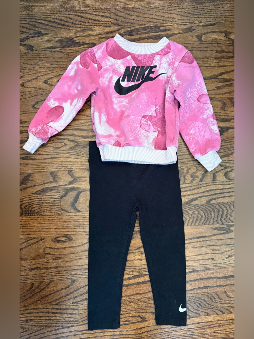 Nike Pink Printed Sweatshirt with Black Leggings